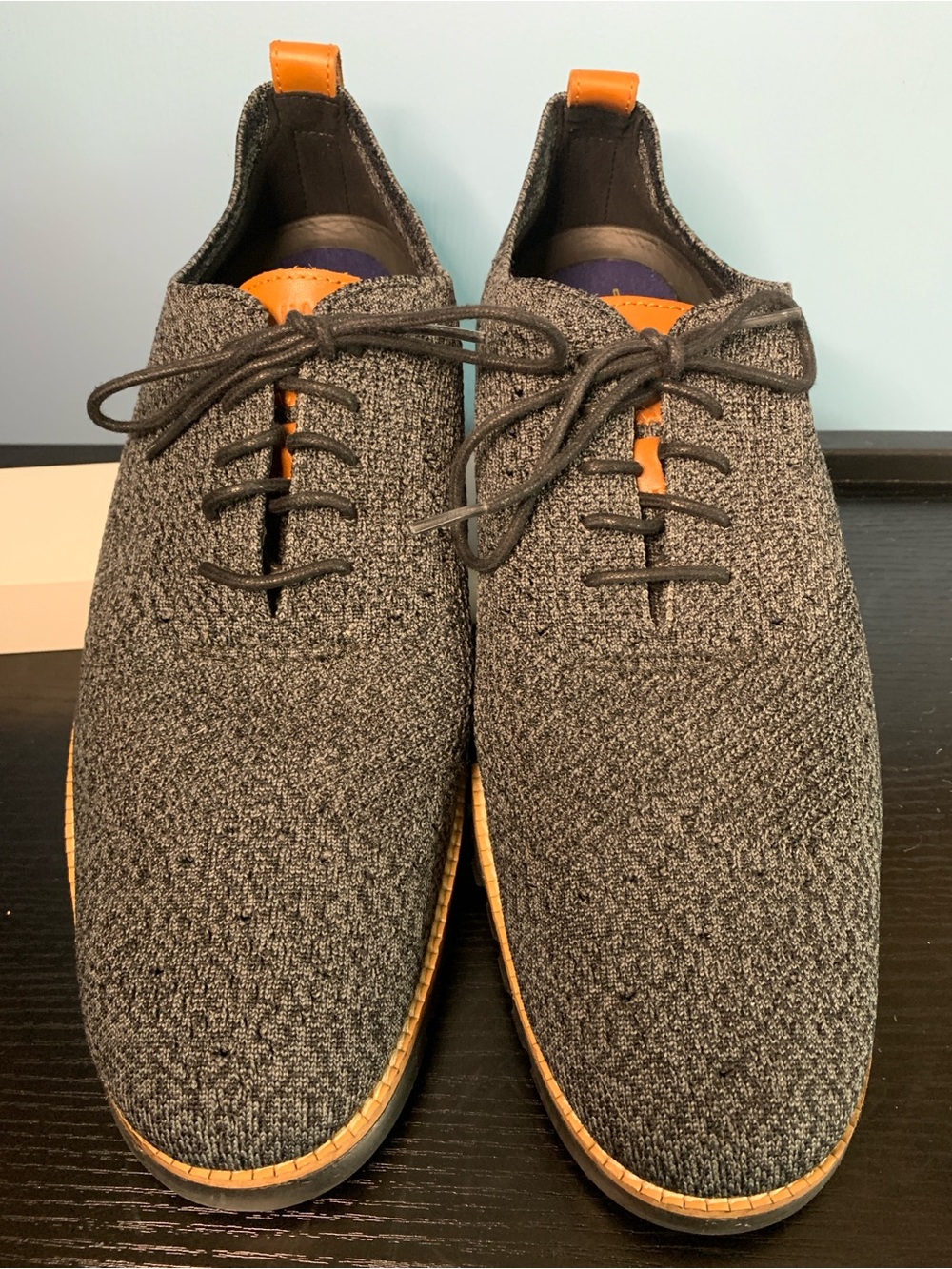 Cole Haan Charcoal Knit Oxfords with Tan Accents